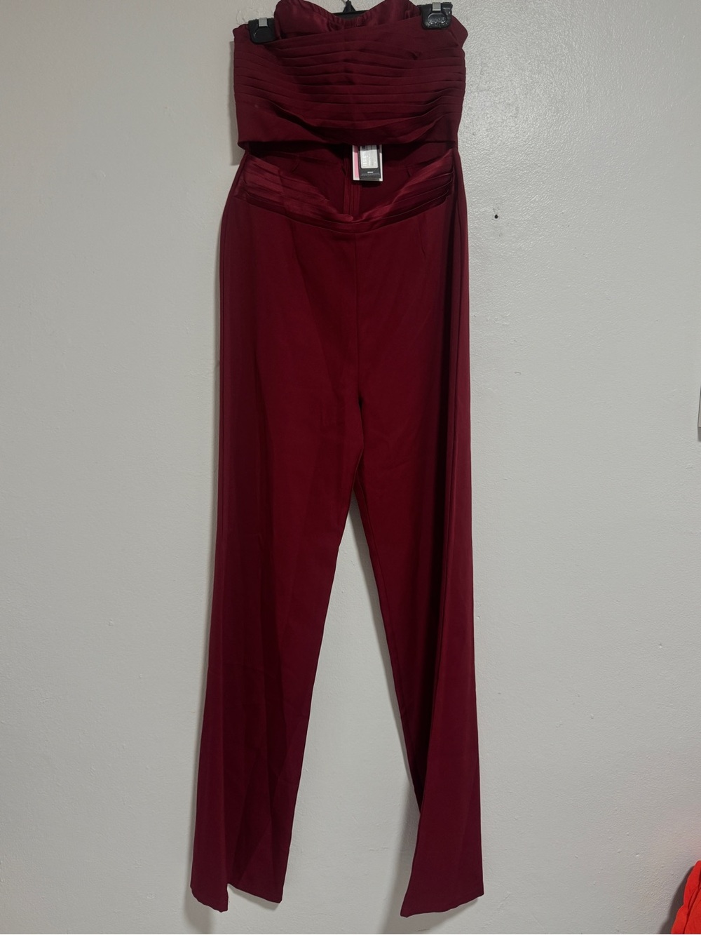 PrettyLittleThing Strapless Burgundy Wide-Leg Jumpsuit
